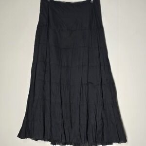Vintage Y2K Black Crinkle Ruffle Maxi Skirt Whimsigoth Fairy Grunge Womens Sz 10
